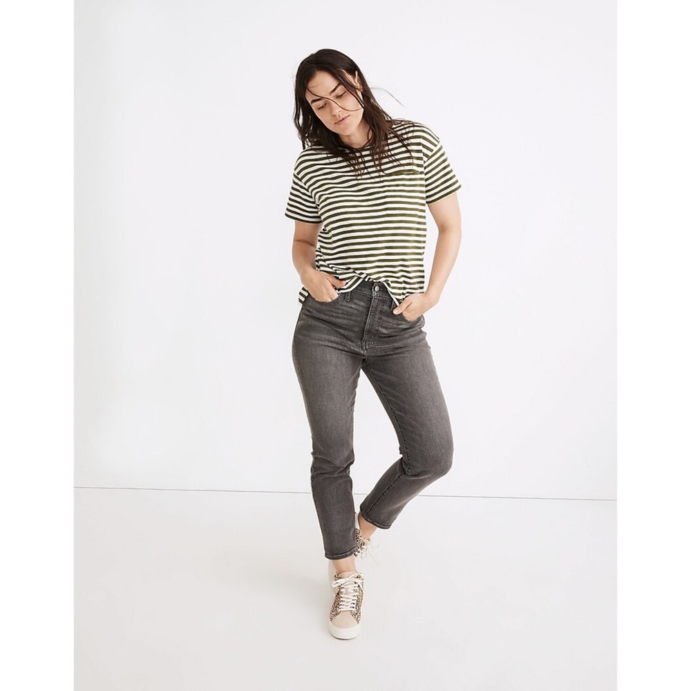 Madewell The Momjean in Dinsmore Wash Grey High Rise Denim Jeans Minimal